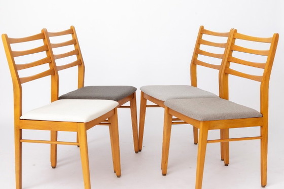 Image 1 of Set van 4 vintage Duitse beukenhouten eetkamerstoelen | Nieuw gestoffeerd | Mid-century modern | jaren 70