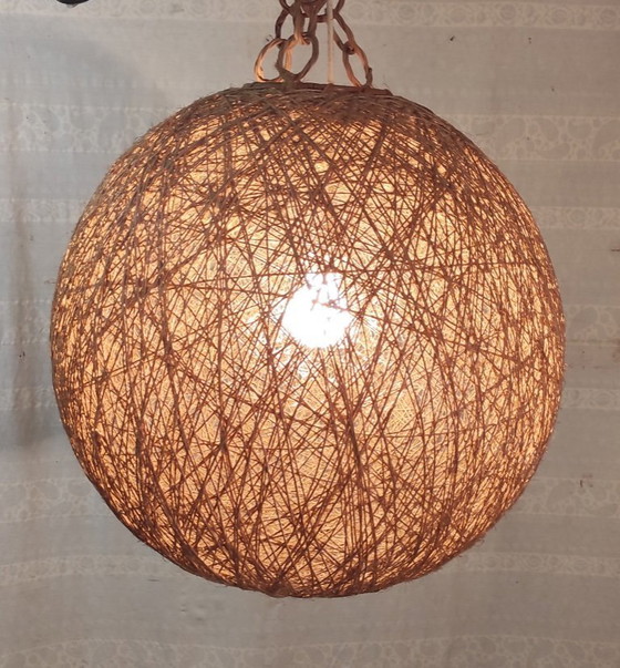 Image 1 of Pantalla de lámpara de cuerda de cáñamo y ratán - década de 1970