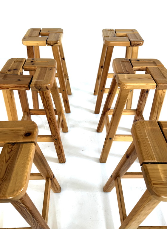 Image 1 of 6x grenenhouten barkruk, stijl Olof Ottelin ‘50