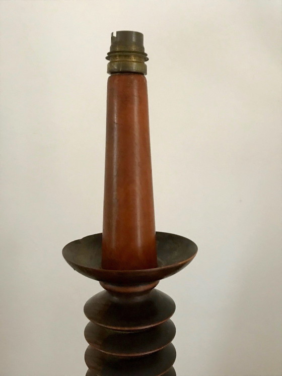 Image 1 of Turned Wood Lamp By Charles Dudouyt