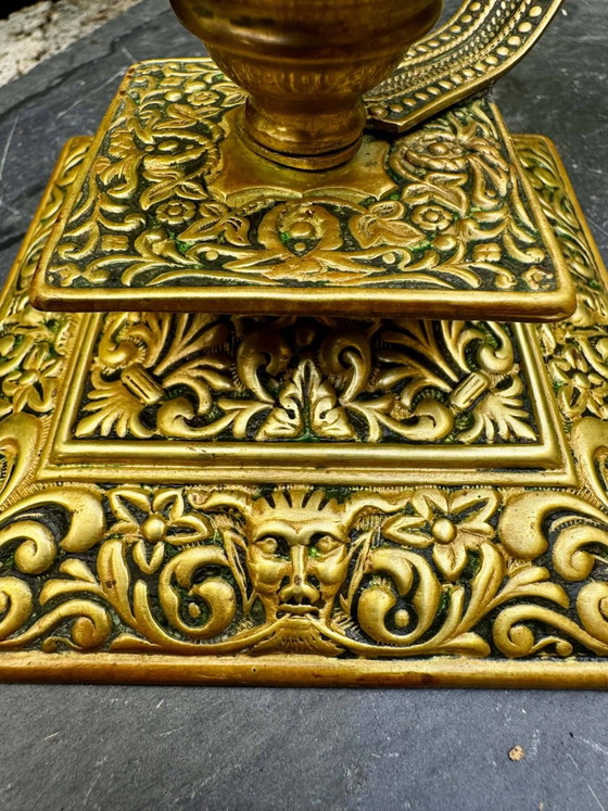 Large brass candlestick from the Art Nouveau period. – Candle holders (photo 2 of 7)