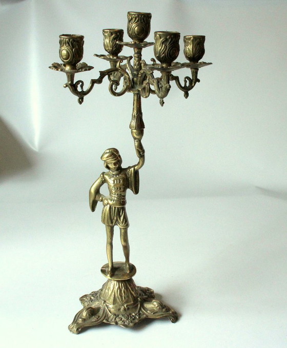 Image 1 of 2 heavy candelabra/candlestick brass with 5 arms as a set