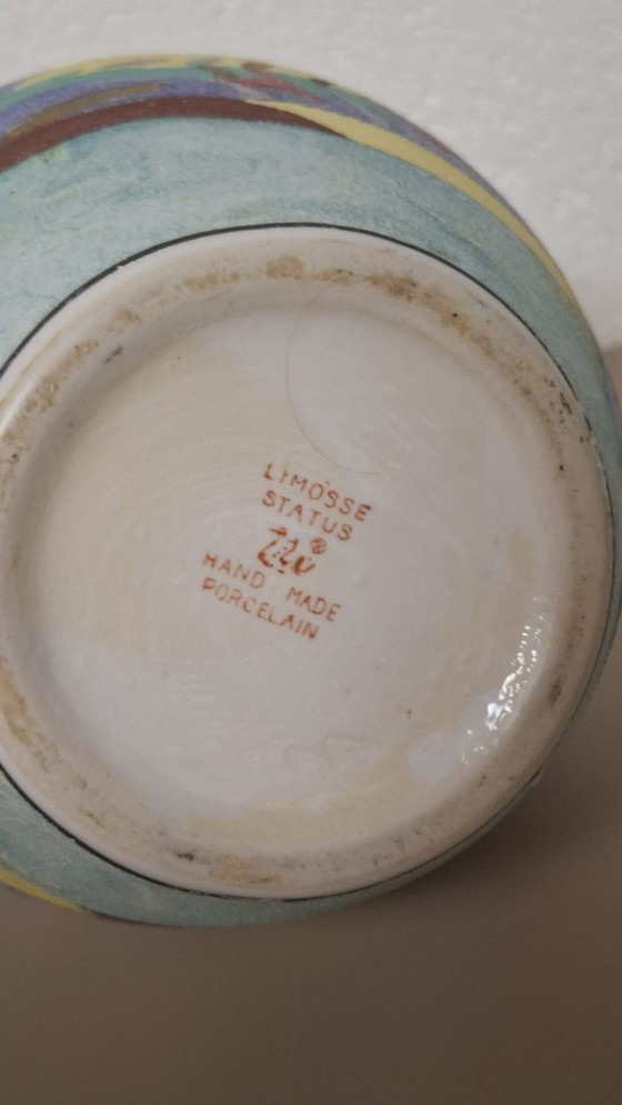 Image 1 of Hand-Painted Ceramic Vase – Colorful Village Scene – Signed Limosse