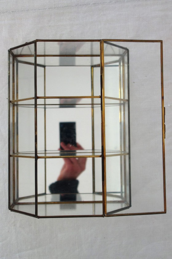 Vintage Wall Display Cabinet Glass, Brass and Mirror (photo 6 of 11)