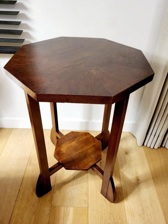Image 1 of Art Deco wooden side table or plant table, octagonal