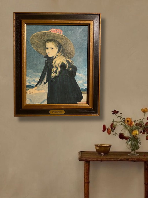 Peinture à l'huile intitulée "Henriette au grand chapeau" par Henri-Jacques Evenepoel