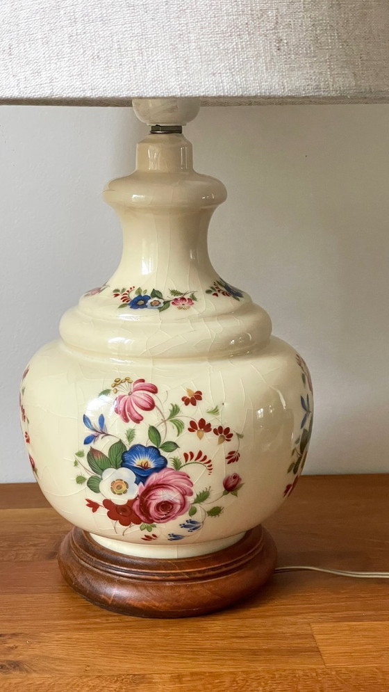 Image 1 of Vintage Ceramic Lamp with Wooden Base