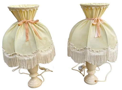 Two vintage alabaster bedside table lamps