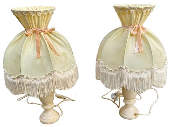 Image 1 of Two vintage alabaster bedside table lamps