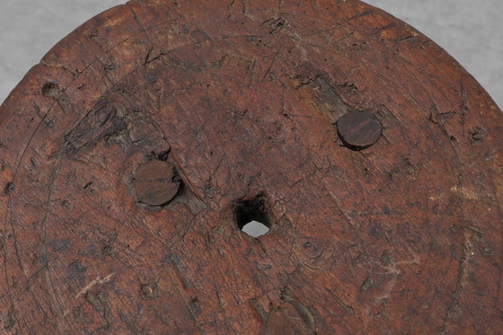 Image 1 of Rustic Wabi Sabi style solid oak tripod stool, France ca. 1850