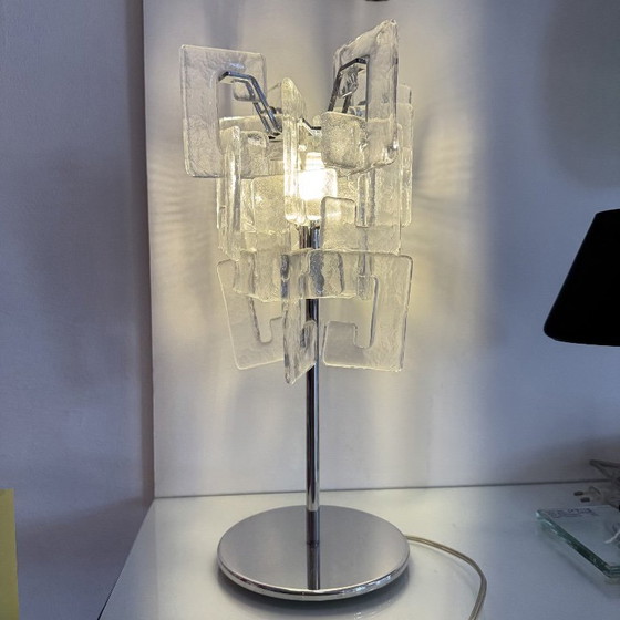 Vintage Murano Glass Table Lamp by Mazzega Carlo Nason, Chrome, 1970s (photo 3 of 13)
