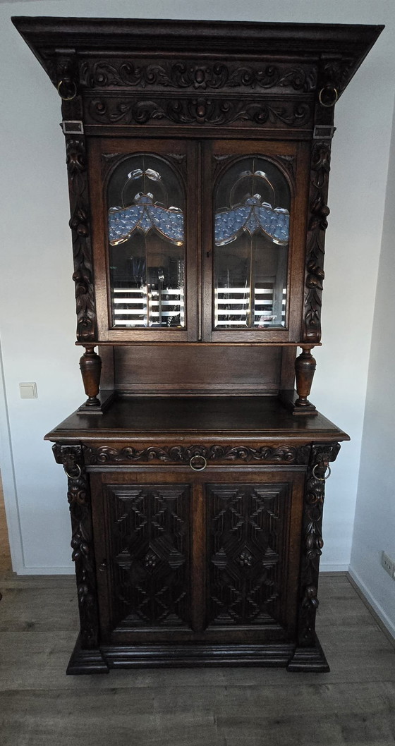 Image 1 of Antique cabinet with stained glass