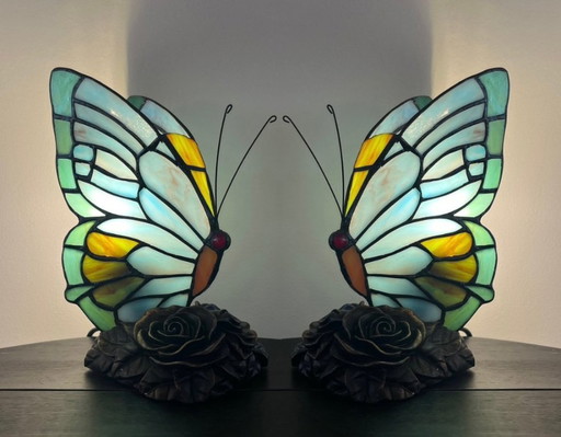 Set of 2 butterflies stained glass 1920s style
