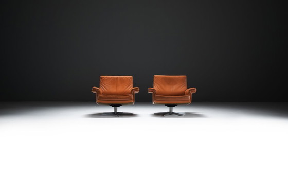 Image 1 of Très rares chaises longues DS-35 en cuir cognac/orange pour De Sede Swiss