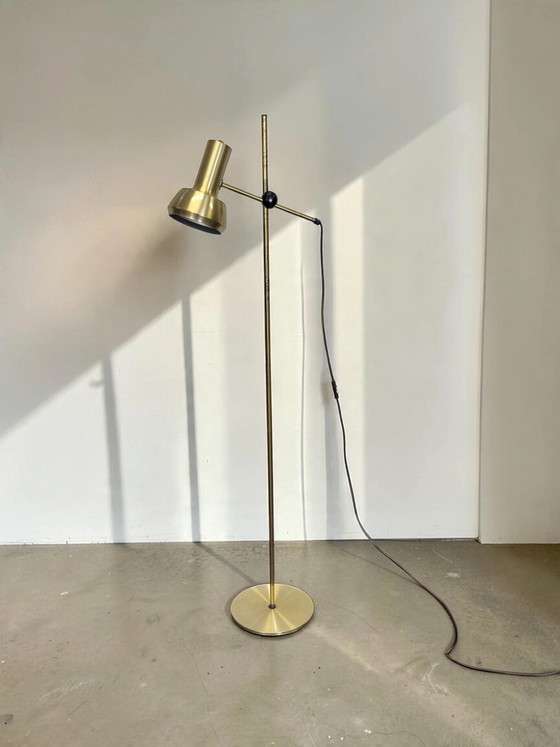 Scandinavian Adjustable Floor light Gold-colored, 1970s, Metal, Black (photo 2 of 2)