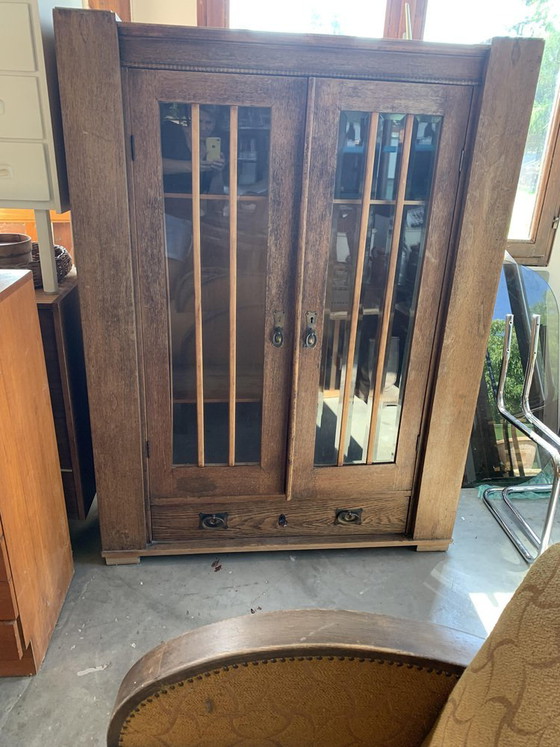 Antique Hungarian Oak Glass and Wood Cabinet – Sideboard cabinet (photo 6 of 7)