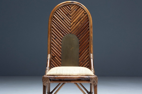 Image 1 of Stoel met hoge rugleuning van bamboe en messing van Gabriella Crespi, Italië, 1970