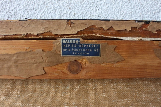 Image 1 of MIKLÓS NÉMETH (Attr.) – Abstraktes Interieur mit liegendem Akt – Öl auf Leinwand, Budapester Etikett