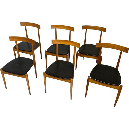 Set of 6 vintage wood and leather chairs by Alan Fuchs for Úluv, Czechoslovakia 1960