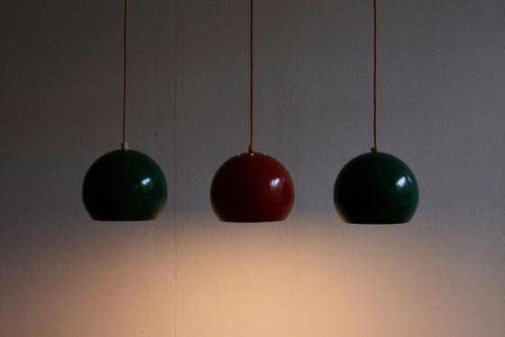 Set di tre Lampade a sospensione vintage, Danimarca anni '70, Metallo, Verde (foto 2 di 10)