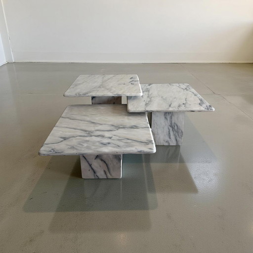 Tables gigognes vintage en marbre Bianco Carrara, Italie 1960