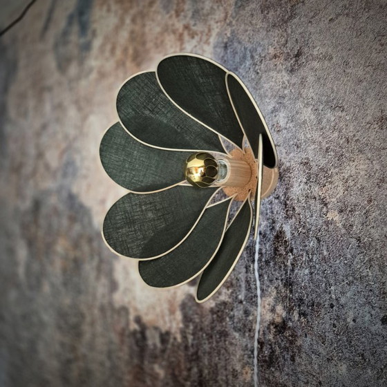 Image 1 of Flower wall lamp, Nymphéa model, 8 petals in rattan and fabric (customizable shade)