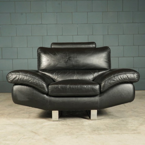 Image 1 of LaNouva Sitzgruppe – Dreisitzer-Sofa mit Zweisitzer-Sofa – schwarzes Leder