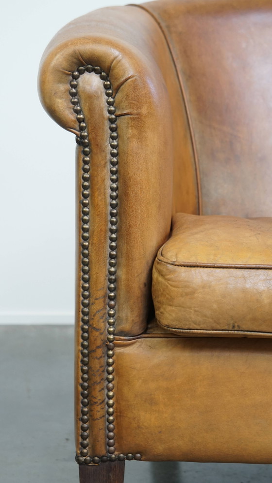Image 1 of Vintage Sheepskin Leather 2-Seater Sofa in English Style