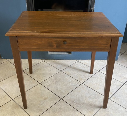 Schreibtisch mit einer großen Schublade aus massiver Eiche, um 1950, 78 x 58 cm – bureau, Wood (photo 2 of 19)