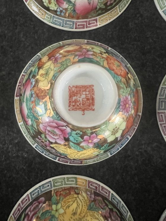 Image 1 of Set di 12 ciotole in porcellana antica cinese Mille Fleur Famille Rose vintage