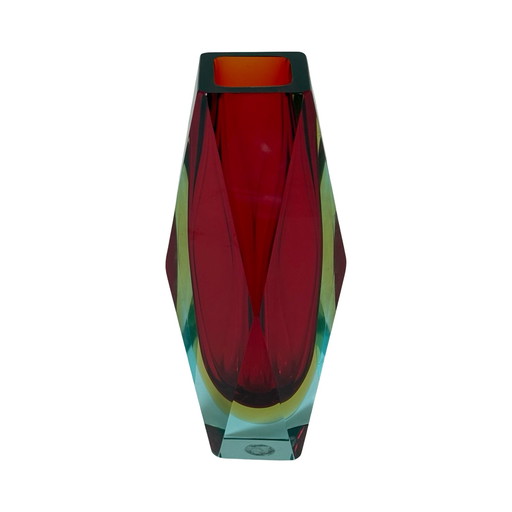 Murano Glass - Flavio Poli - Sommerso - Geometric Design, Red and Blue - Faceted - Marked at the Bottom