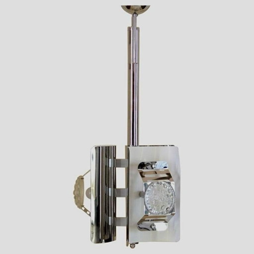 1x 1970s Space Age Chromed Pendant Lamp by AV Mazzega, Murano Glass