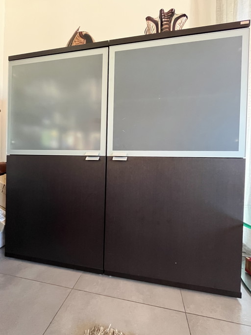 Hülsta high-end storage unit - dark wood and frosted glass – kasten, Metal (photo 2 of 5)