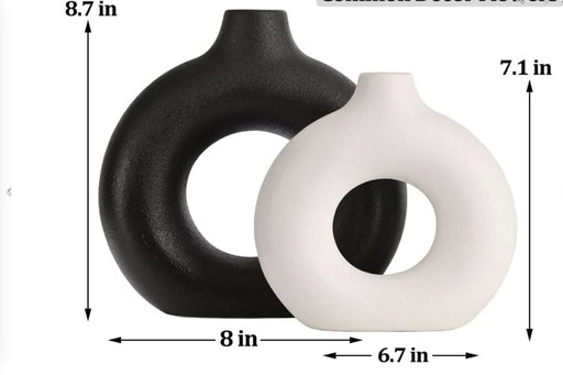 Lot De 2 Vases En Céramique Creux En Forme De Beignet Noir Et Blanc