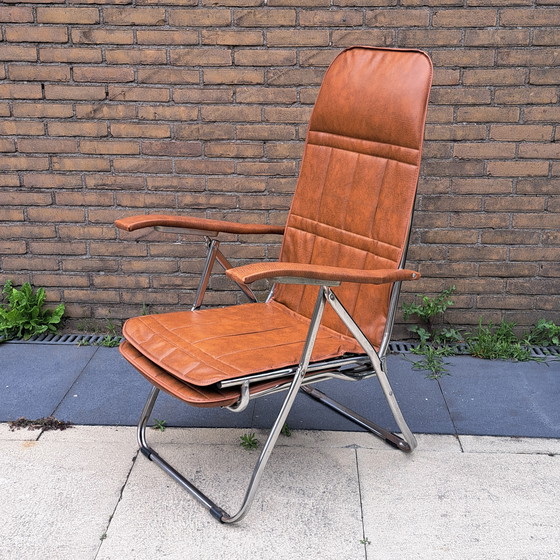 Image 1 of Vintage Maule Marga folding recliner chair with footrest - retro design in skai leather