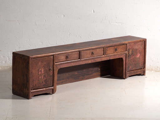 Antique painted low cabinet in pine wood – China, circa 1900