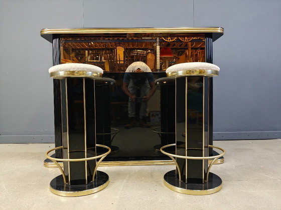 Image 1 of Hollywood Regency-bar met krukken, jaren 70 - Italië