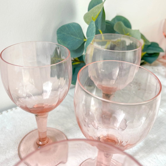 7 Vintage Facet Roze Glazen Waterglazen - Jaren 50 - Franse Elegantie – Glazen & Karaffen, Glass (photo 8 of 10)