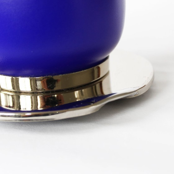 Image 1 of Vintage blauwe en chromen eivormige tafellamp
