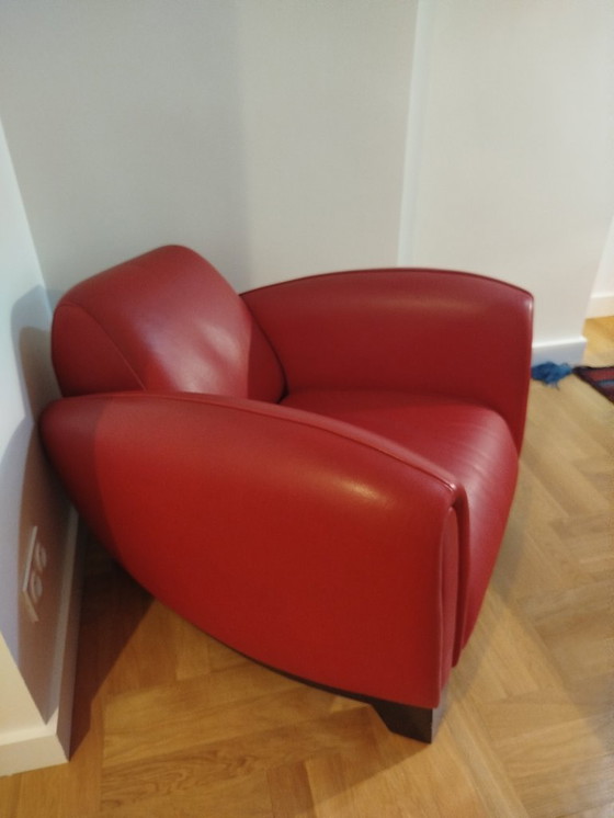 Image 1 of Bugatti designfauteuil in rood leer (model Franz Romero, jaren 90)