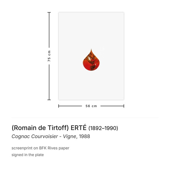 (Romain de Tirtoff) Sérigraphie ERTÉ Cognac Courvoisier - Vigne 1988 – Lithographies et sérigraphies, Paper (photo 3 of 5)