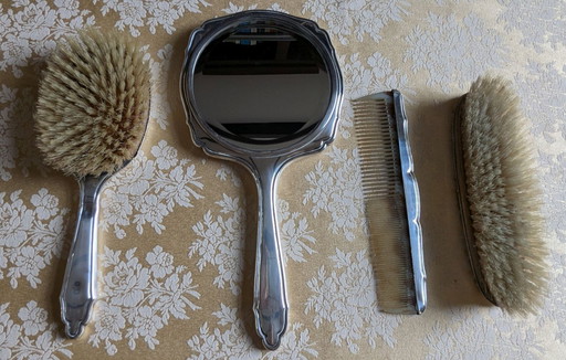 Set de coiffeuse argenté, 4 pièces