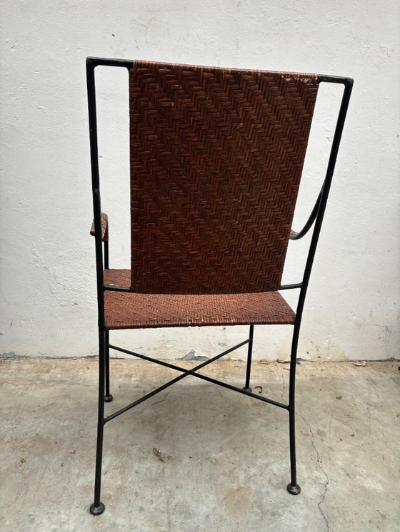 Image 1 of Vintage Woven Rattan & Metal Chair – Mid-Century Style