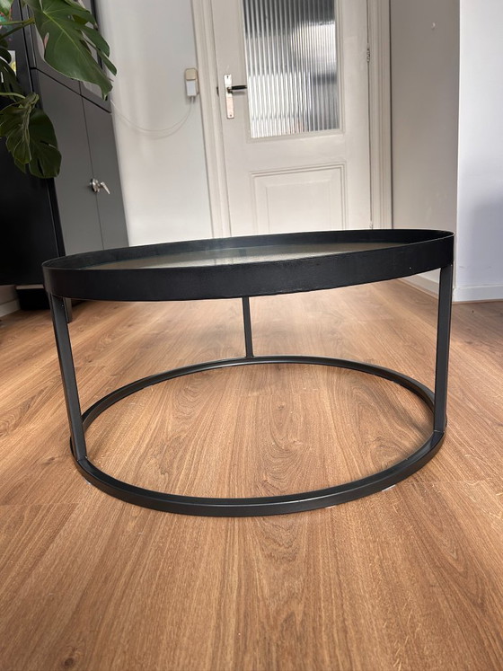 Image 1 of Dutchbone Boli – runder Couchtisch | schwarzes Metall & geriffeltes Glas