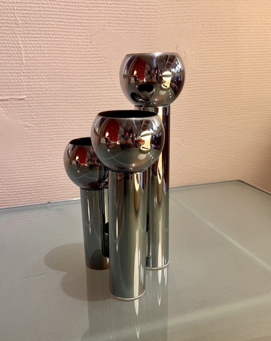 Portacandele cromato, 3 bracci, Space Age, 1970 – Metallo, Cromo (photo 6 of 6)