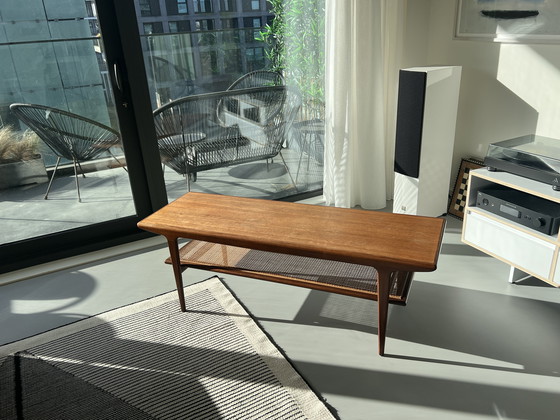 Image 1 of Vintage Mid-Century Teak Coffee Table with Rattan Base