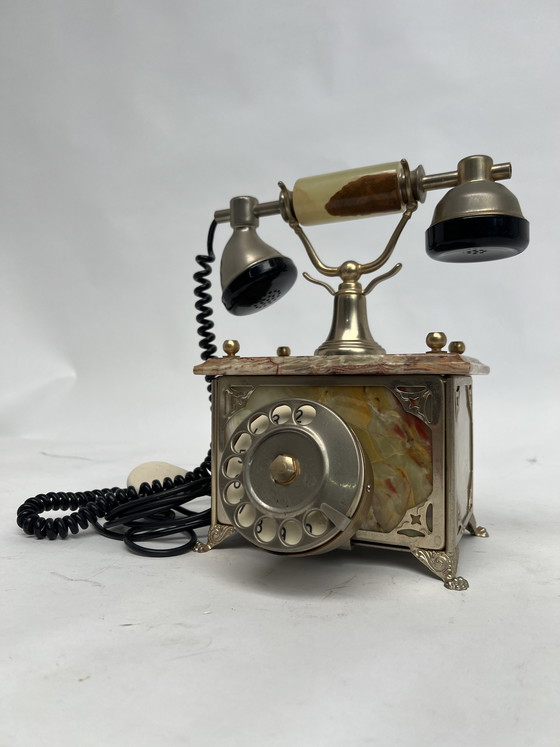 Image 1 of Teléfono retro de ónix - Estilo Hollywood Regency