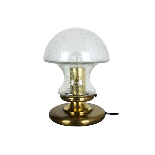 Vintage modernist glass and brass mushroom table Light by Doria Lights, 1970