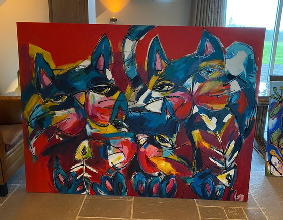 Image 1 of Painting Cats - Janet Timmerije 200 x 150 cm