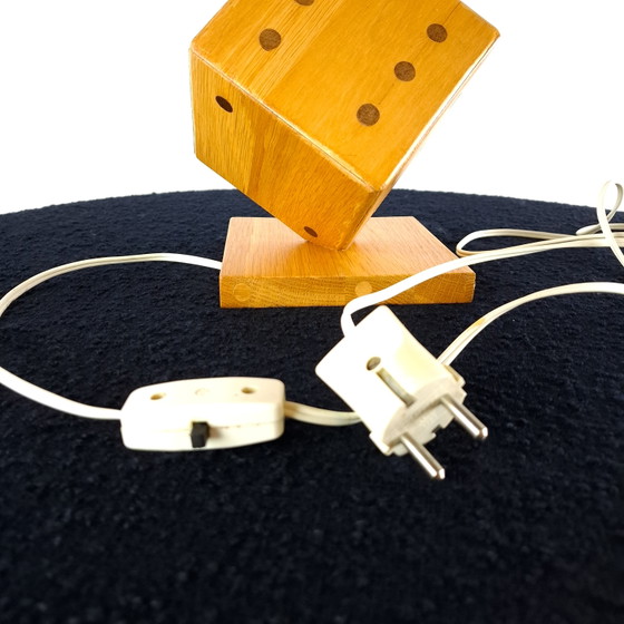 Image 1 of Vintage wooden dice lamp base with pleated shade, 1970s